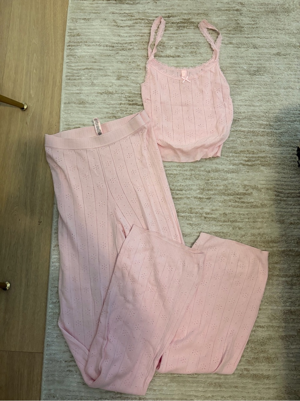 SKIMS Soft Pink Knit Wide-Leg Pants & Crop Tank Set